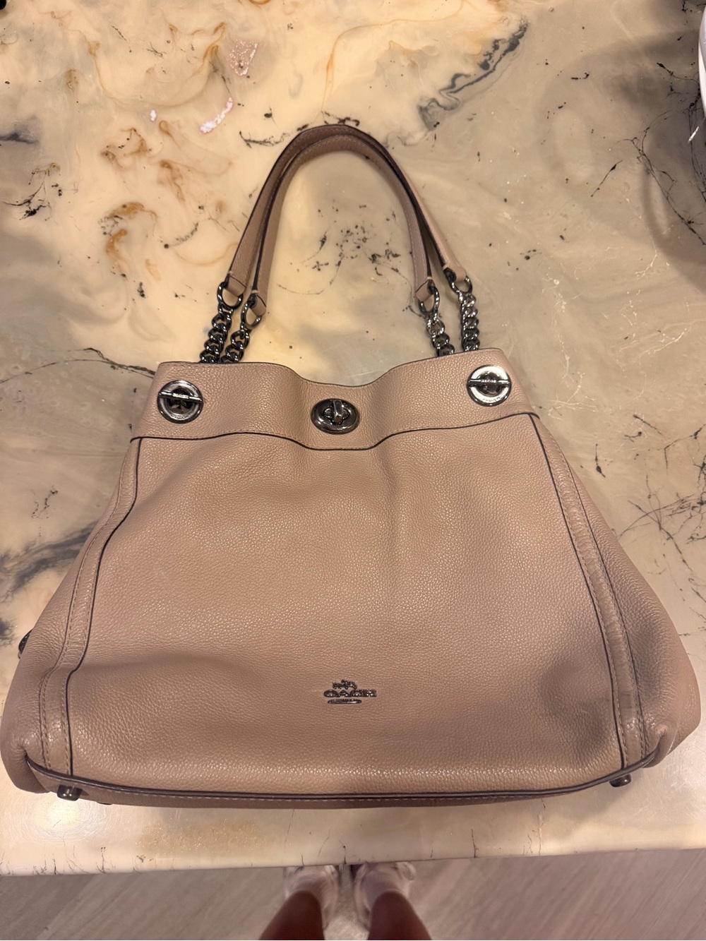 Coach Pebble Leather Shoulder Bag in Taupe